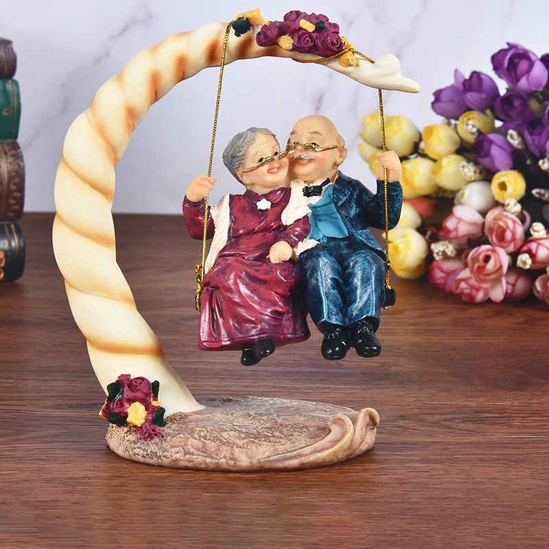 Resin Art Decoration Items - Chinese Swing Old Couples Resin Figurines