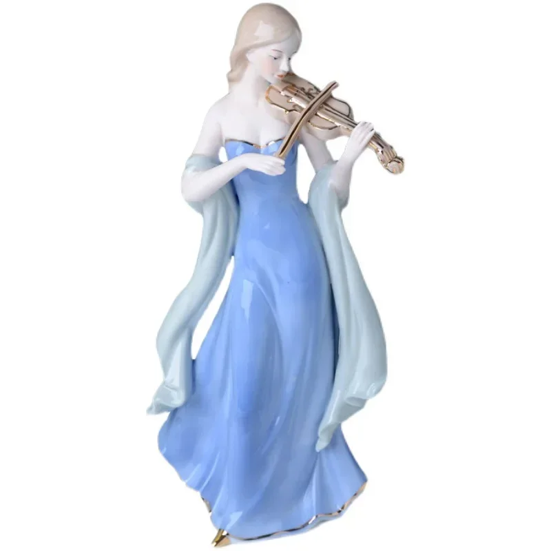 Resin Art Decoration Items - Chinese Violin Girls Ceramic Figure Art