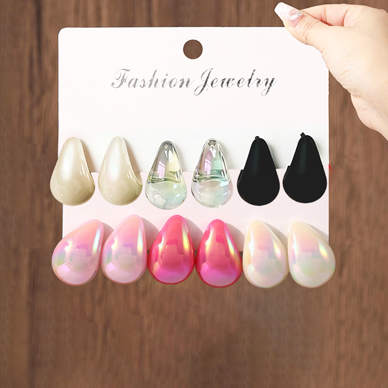 3 Pairs Fashion Resin Drop Ear - Resin Art Ring 评论和价格