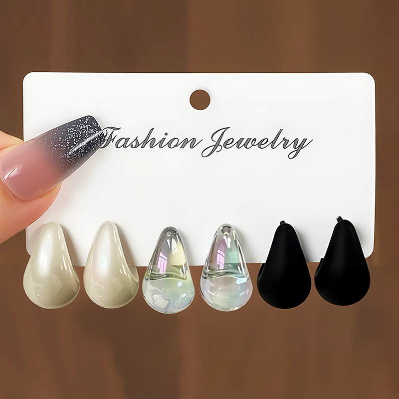 3 Pairs Fashion Resin Drop Ear - Resin Art Ring 评论和价格