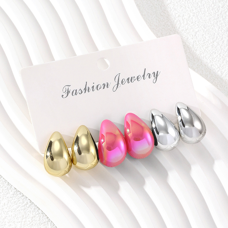 3 Pairs Fashion Resin Drop Ear - Resin Art Ring 评论和价格