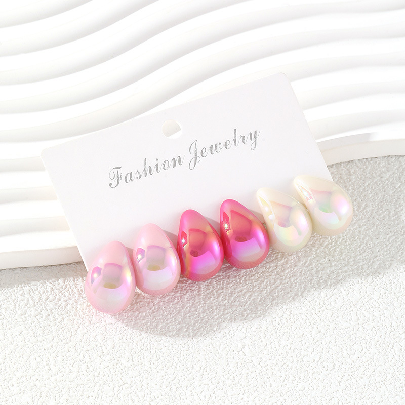 3 Pairs Fashion Resin Drop Ear - Resin Art Ring 评论和价格
